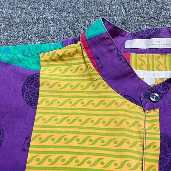 Vintage Perry Ellis Shirt Large Multicolor Patchwork Design Grandad Collar 90s - Picture 7 of 9